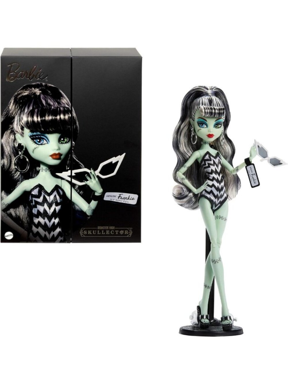 Frankie Stein Doll with Barbie-Inspired Swimsuit & Black Evening Dress